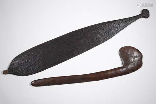 S.E. Australia, Aborigine, boomerang or club with notched pa...