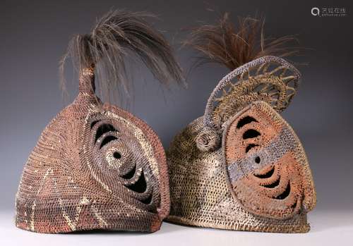 P.N. Guinea, Abelam, two helmet spiral coiled helmet yam mas...