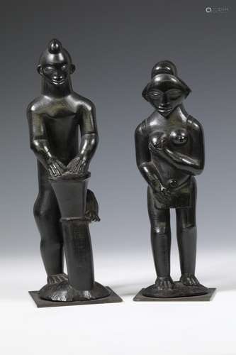 Gabon, two finely carved hard wood figures, ca. 1930;