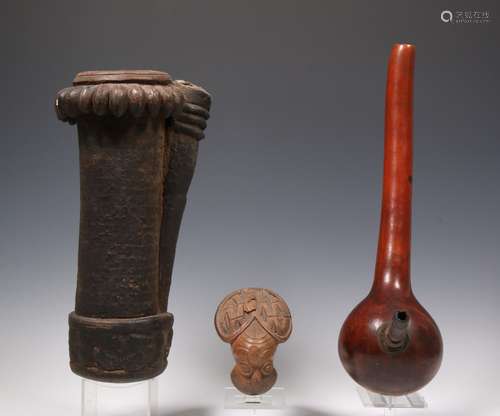 Africa, Cameroon, Bamum, large terracotta ceremonial pipe he...