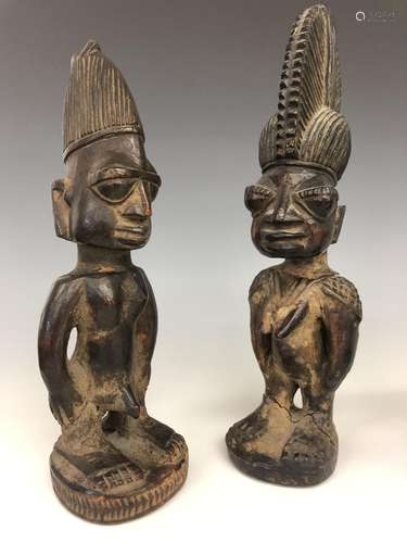 Nigeria, Yoruba, a male and female Ibeji figure,