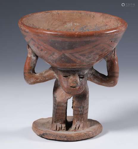 Colombia, Narino, terracotta cariatide cup, 800-1500 AC,