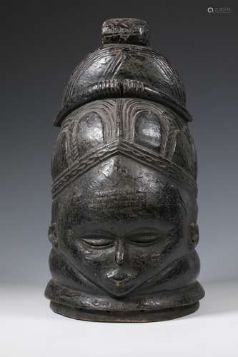 Mende, Bundu helmet mask, scarifications along cheek, forehe...