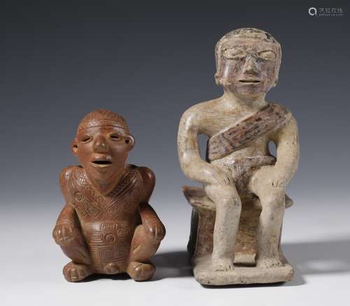 Colombia, two style Narino terracotta figures.