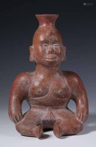 Mexico, a Colima style red terracotta seated figure, 20th ce...