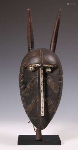 Mali, Marka/ Malinke, horned mask with aluminium details and...