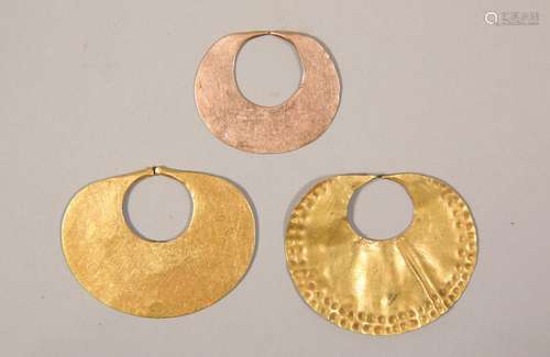 Colombia, three tumbaga nose pendants