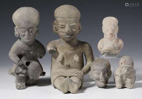 Colombia, Tumaco, two terracotta seated figures and three fr...