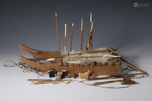 Inuit, miniature pine wooden sled