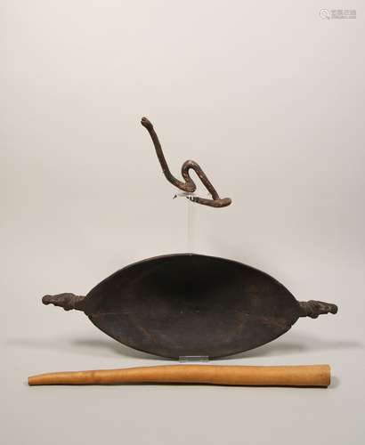 PNG, Sepik, food bowl, restored. Herewith a snake shaped woo...