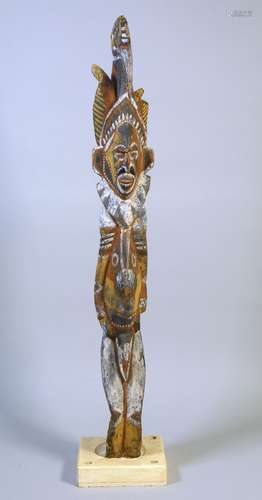 PNG, Abelam, decorative wooden sculpture of man and bird, po...