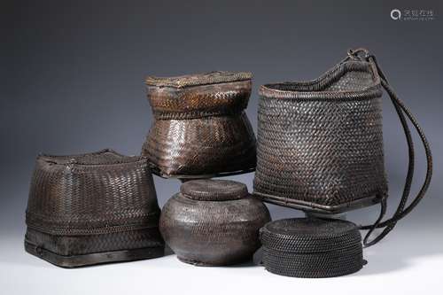 Philippines, Luzon, Ifugao, collection of five lidded basket...