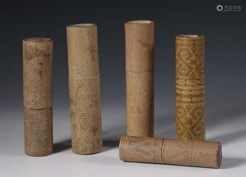 TImor, five bamboo lime containers,