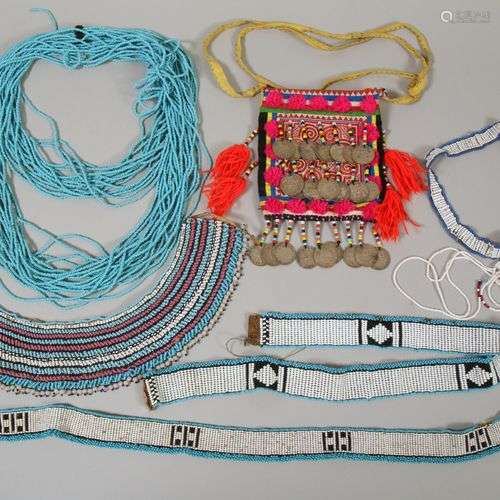 Zimbabwe, five pieces of beadwork in light blue, white and b...