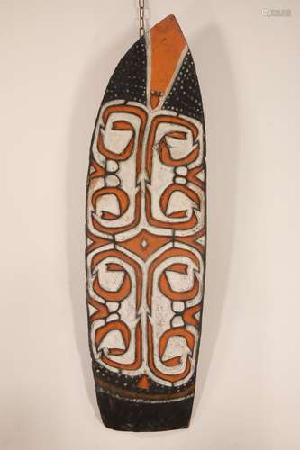 PNG, Asmat, wooden shield, with abstract top and bipane desi...