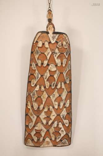 PNG, Asmat, war shield, rectangular shaped with anthropomorp...