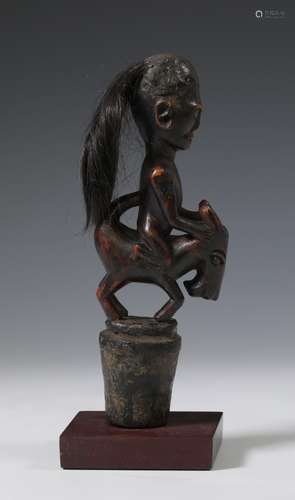 Sumatra, Batak, stopper carved with an equestrian figure, me...