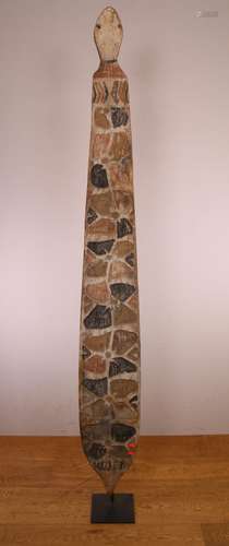 Papua, Kamoro , elongated board with white snake-like head, ...