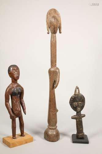 Collection of three Akan dolls; painted female figure, Ashan...