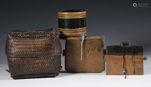 Sumba, two wooden purses, Philippines, Luzon plaited lidded ...