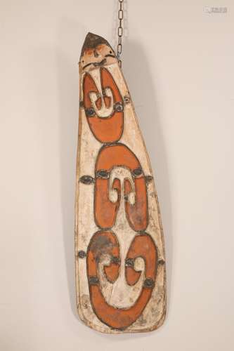 PNG, Asmat, wooden shield, red, white and black pigments, th...