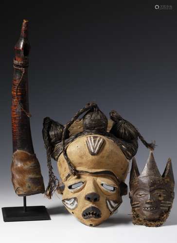 DRC, ivory horn, ca. 1900 and Pende, face mask and a miniatu...