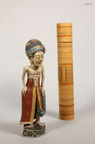 Bali, pigmented and partly painted standing noble figure, pr...