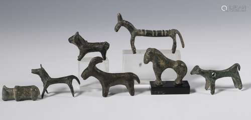 A collection of seven bronze antique animal figures, of Roma...