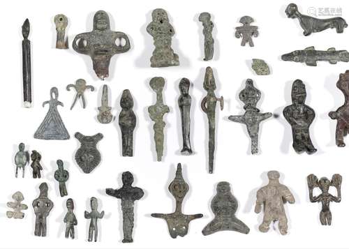 Collection of ca. thirty metal and stone objects, various cu...