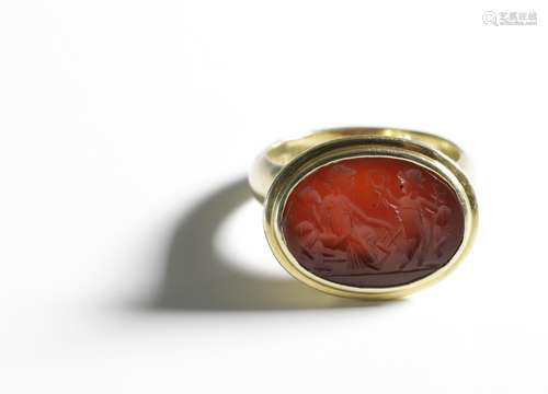 Roman fine agate intaglio, 2nd century, set in a modern gold...