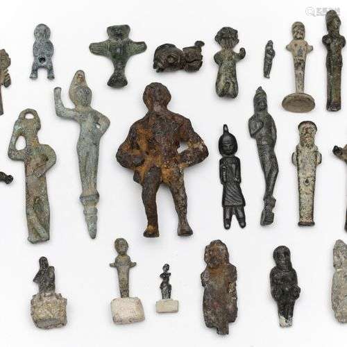 Collection of ca. 20 metal or brass humanoid objects, variou...