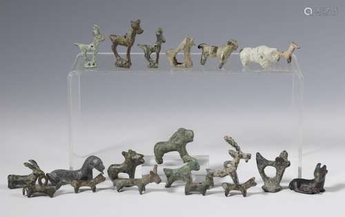 Collection of twenty metal, brass or stone animal figures, v...