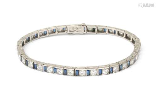 A platinum Art Deco sapphire and diamond bracelet. Featuring...