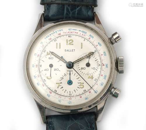 Montre-bracelet militaire Gallet en acier et or blanc, vers ...