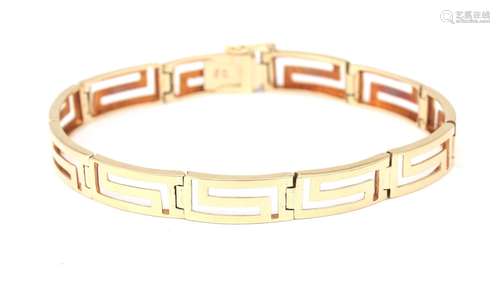 A gold meander link bracelet. Composed of meander cut out li...