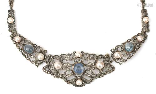 Collier en or et argent 14 carats avec diamants taille rose,...