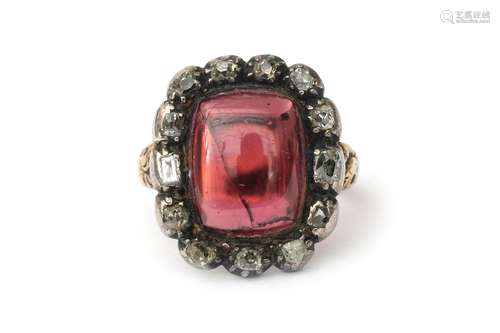 A gold and silver tourmaline and diamond cluster ring, ninet...