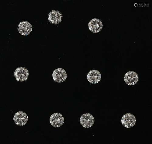 Une collection de diamants en vrac, 0,79 ct. Onze diamants t...