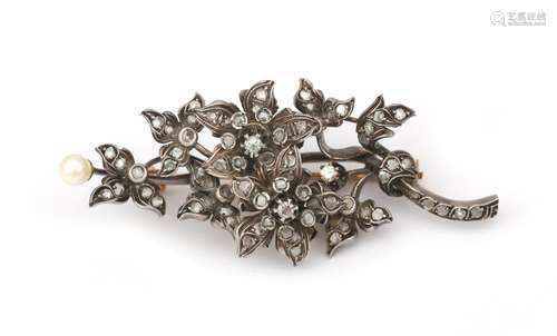 Broche en or et argent 18 carats, diamant taillé en rose et ...