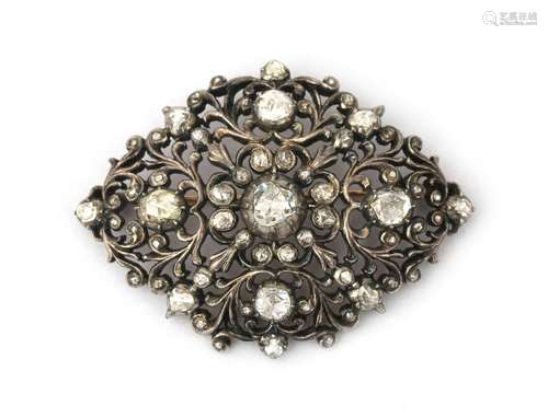 Broche en or 14 carats et argent avec diamants taillés en ro...