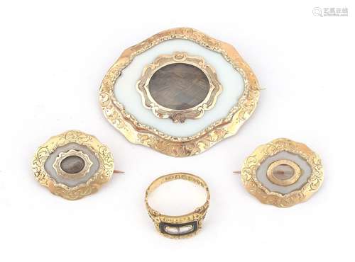 A collection of gold mourning jewellery. Comprising a pair o...