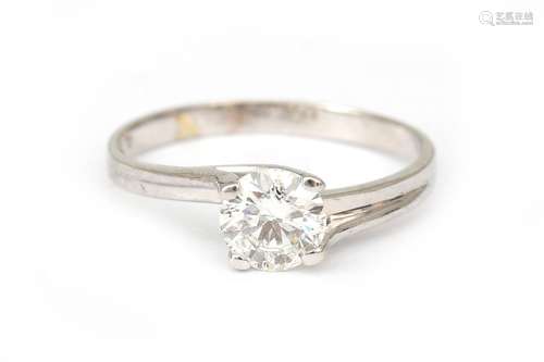 Bague solitaire en diamant en or blanc 14 carats, environ 0,...