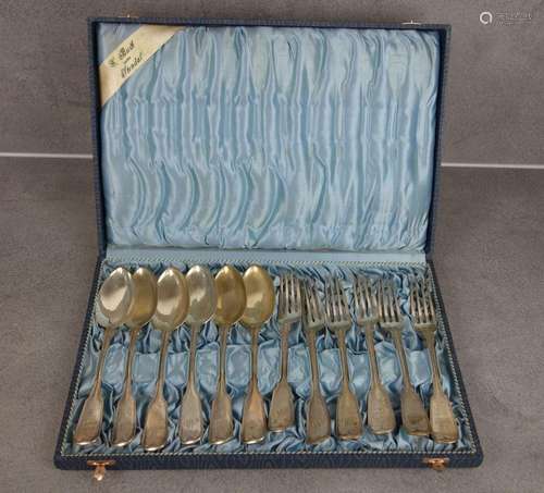 DINNER SPOONS AND FORKS IN CASKET