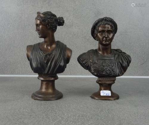 PAIR OF BUSTS: "EMPEROR TIBERIUS" AND "DIANA&...