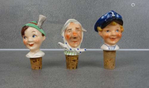 FIGURATIVE LIQUOR POURERS: THREE CHARACTER HEADS