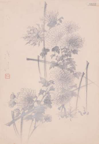 陶冷月  花卉 纸本素描
