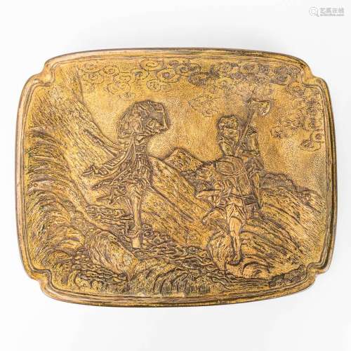 A bronze bowl with oriental figurines.