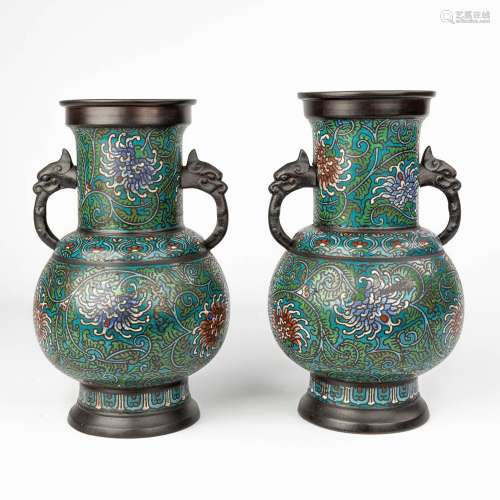 A pair of antique cloisonné vases, made in Japan. Probably M...