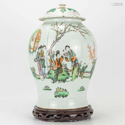 A vase with lid made of Chinese porcelain and decorated with...