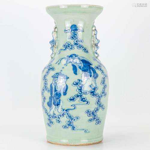 A vase made of Chinese porcelain with a blue-white decor. 19...